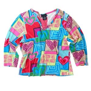 Vintage Dolcetti Colorful Cropped 3/4 Sleeve Colorful Silk Blend Top Women's Med